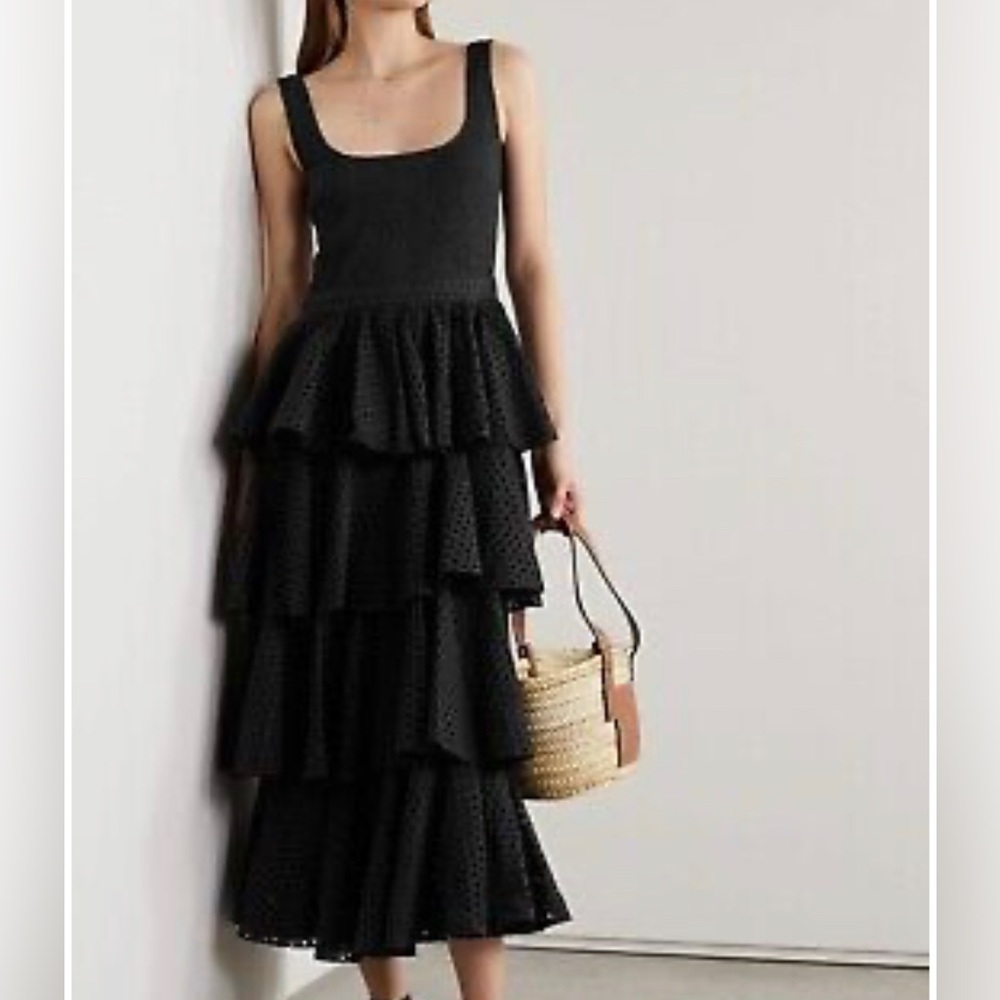 RHODE Naomi Tiered Shirred Broderie
Anglaise Cotton Midi Dress